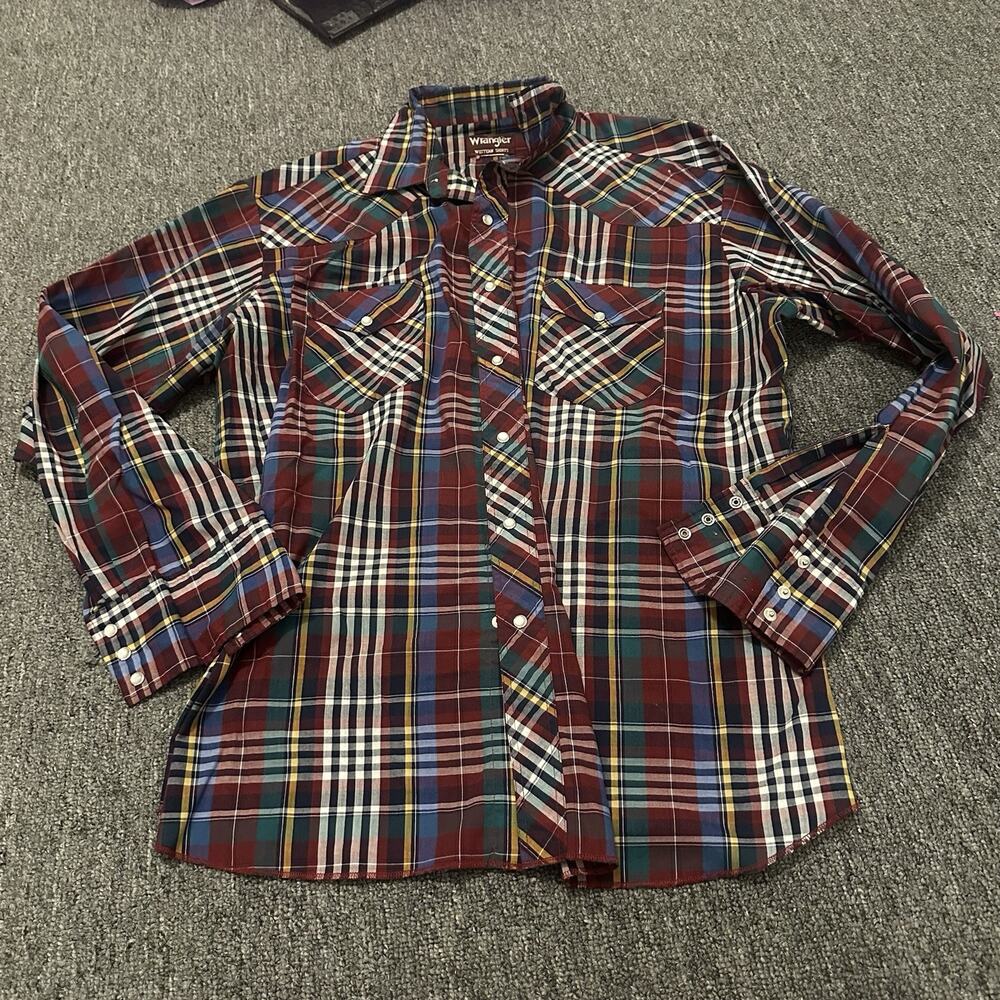 VINTAGE Wrangler Western Shirt Mens XL Red Flannel Button Up Pearl Snap